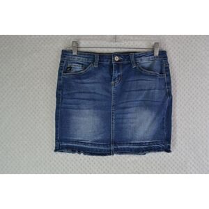 Kancan Women's 7/27 Medium Wash Released Hem Denim Mini Skirt